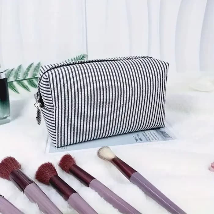 Trousse de toilette rayée personnalisée – Brodée sur mesure, rangement de cosmétiques portable en po