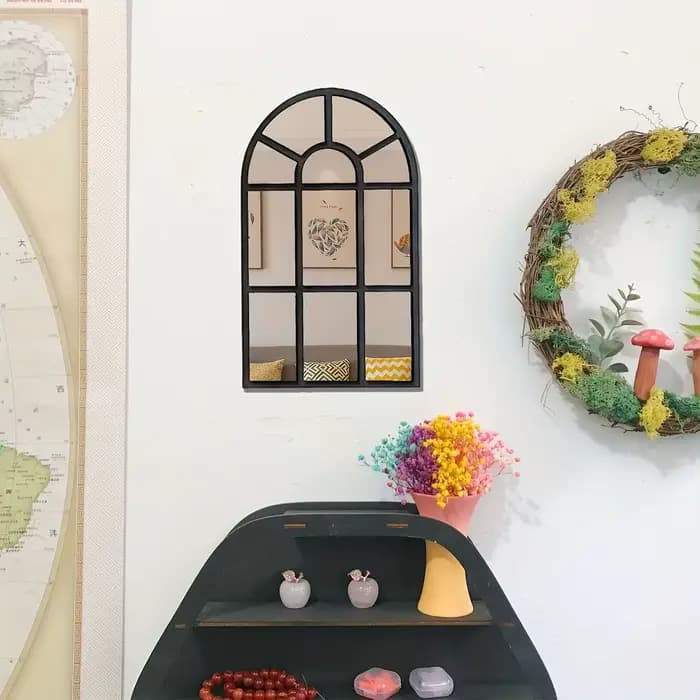 1 pièce Miroir mural arqué en bois et acrylique