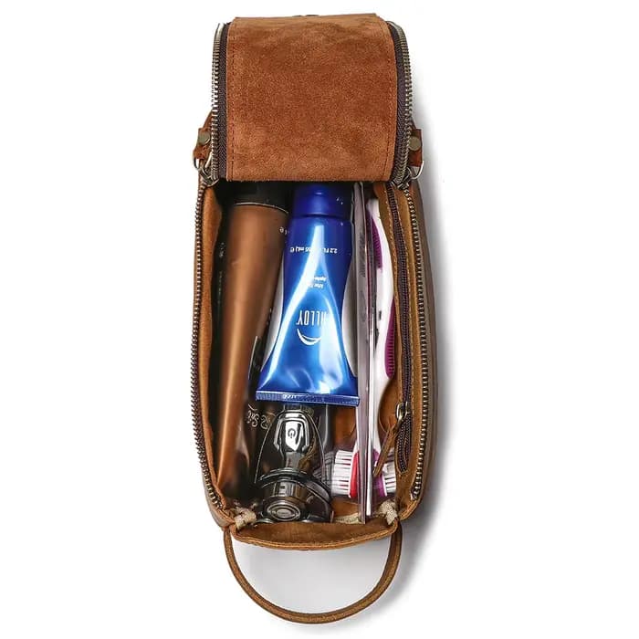 Nesitu Crazy Horse – trousse de maquillage de voyage en cuir véritable pour hommes, étuis à cosmétiq