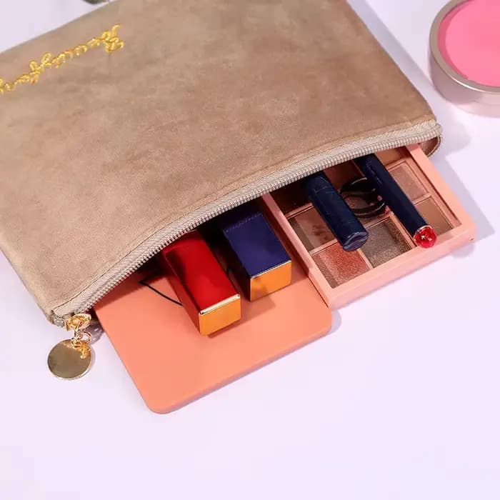 Trousse de maquillage en velours avec fermeture éclair pour femme