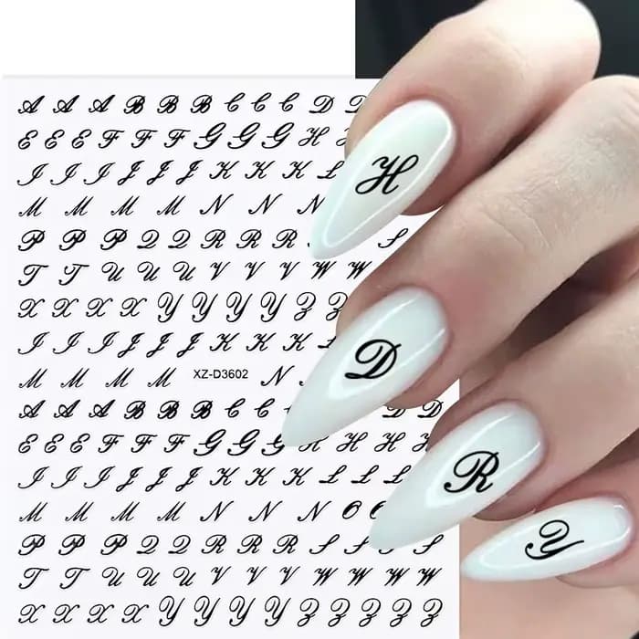 Autocollants pour ongles avec lettres romaines 3D, 1 pièce, or/argent/noir/Laser Alphabet, décalcoma