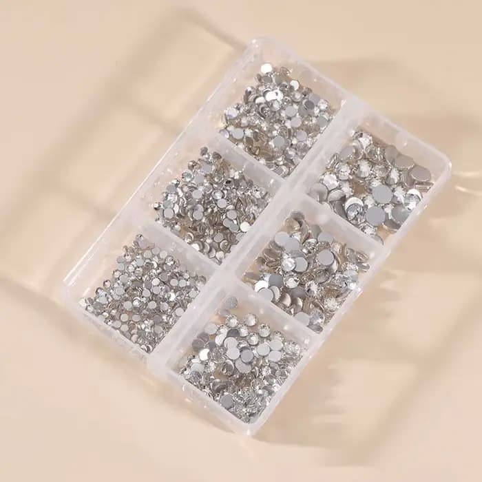 1 boîte de Strass pour ongles en cristal AB multi-tailles, pierres précieuses en diamant clair à fon