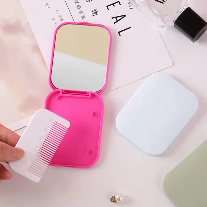Miroir de maquillage pliant portable avec peigne pour fille