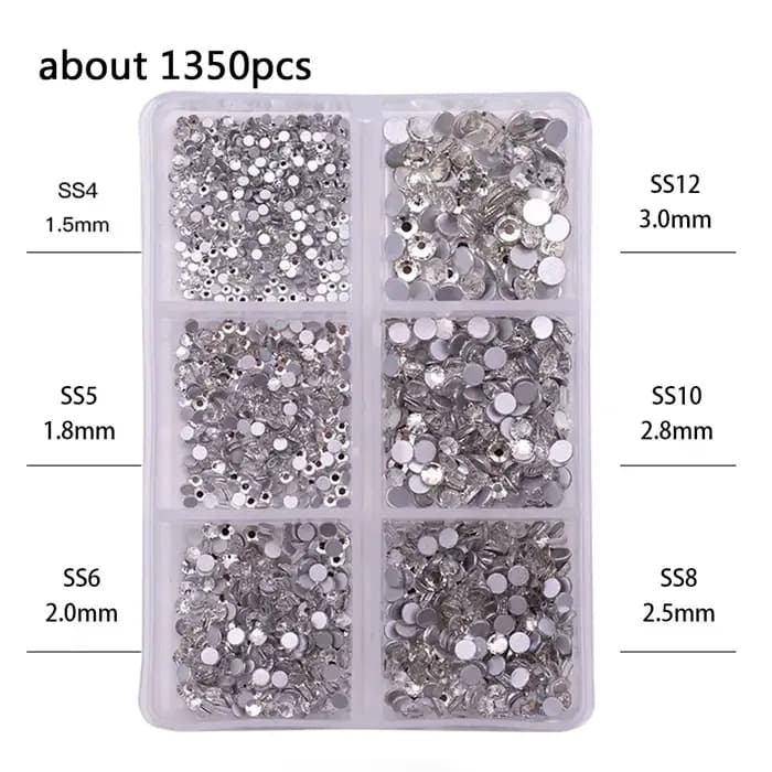 1 boîte de Strass pour ongles en cristal AB multi-tailles, pierres précieuses en diamant clair à fon