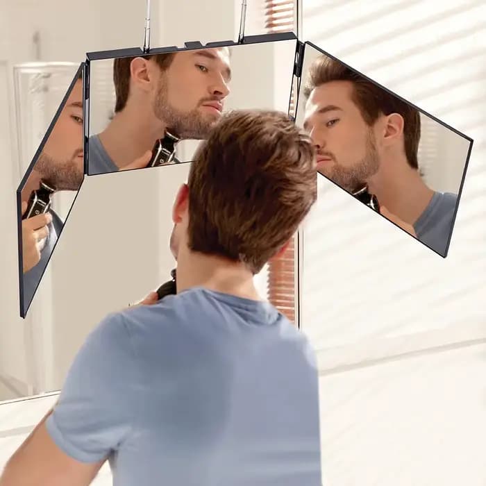 Miroir coiffure 3 voies pliable à 360° avec éclairage LED