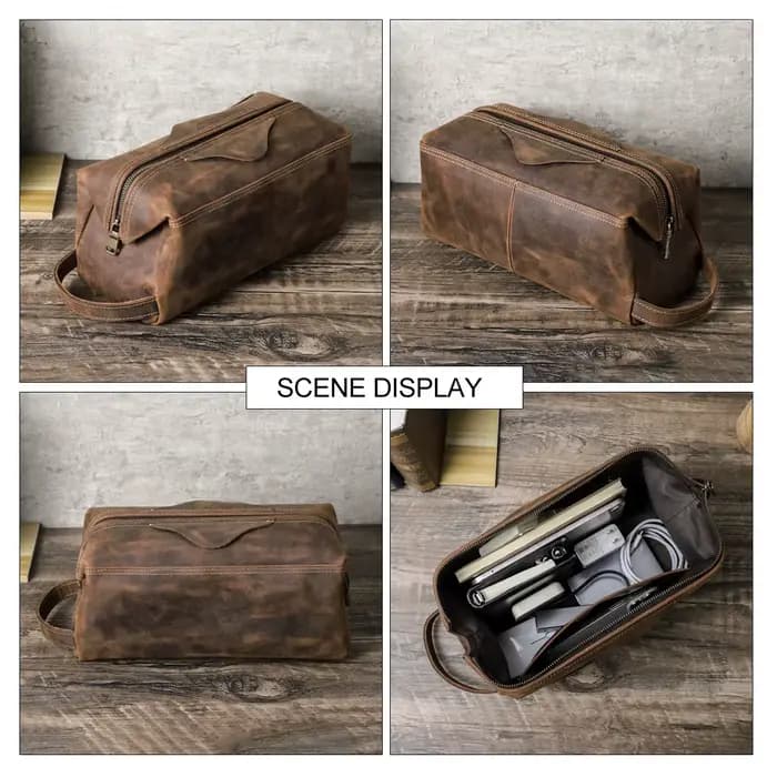 Trousse de toilette en cuir véritable pour hommes et femmes, sac à cosmétiques, trousse de toilette