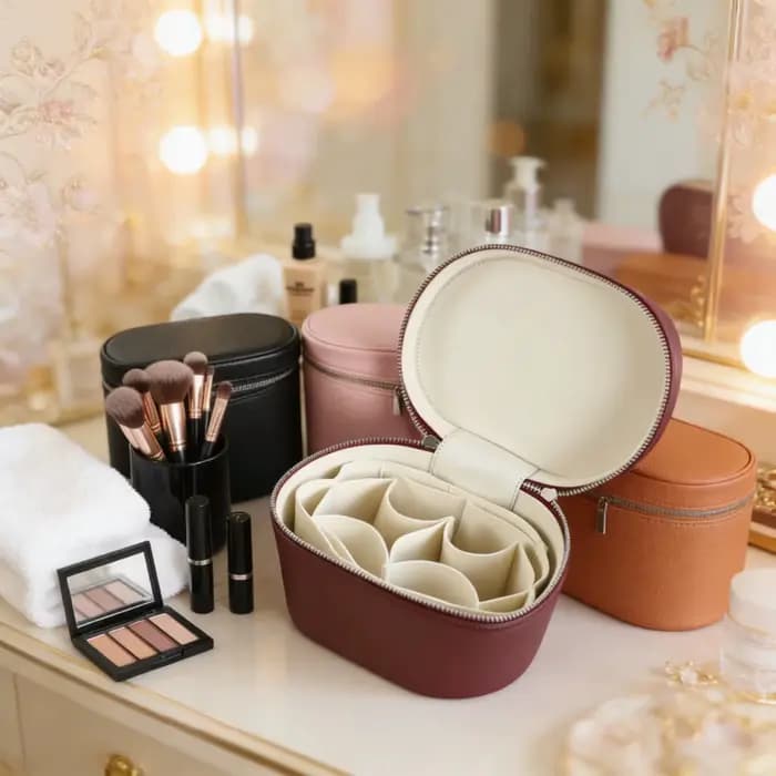 Pochette à maquillage personnalisée en cuir - Trousse de toilette chic pour voyage