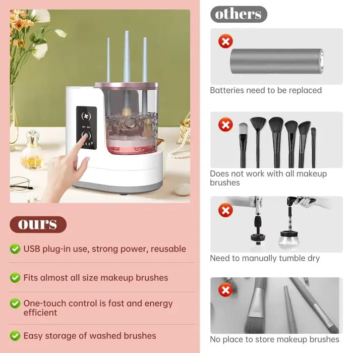 Machine de nettoyage de pinceaux de maquillage électrique avec sécheur