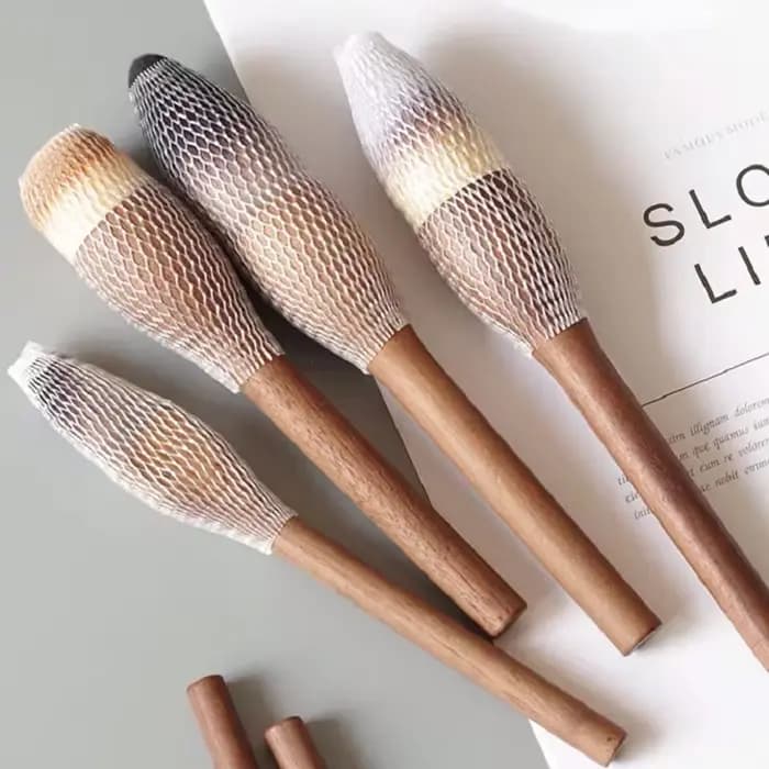 Pinceau de maquillage Vintage avec manche en bois, 6 pièces, haute qualité, noyer, poudre libre, fon