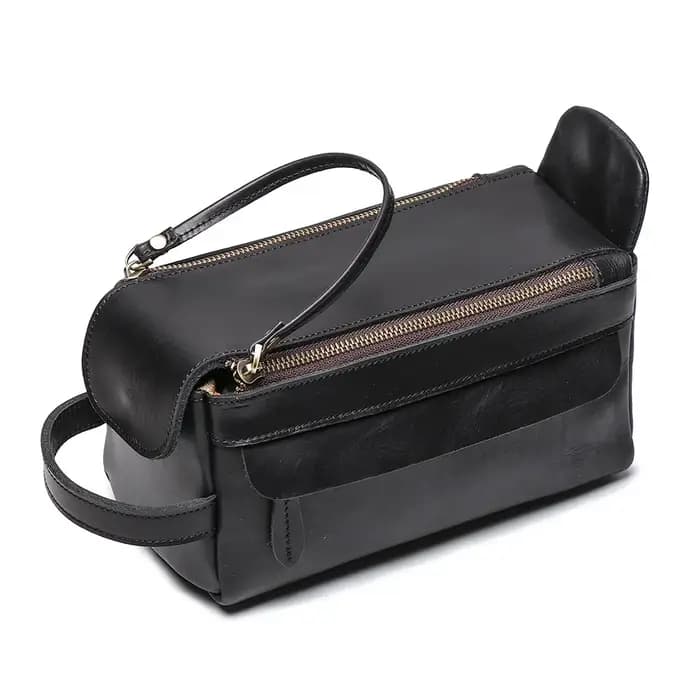 Nesitu Crazy Horse – trousse de maquillage de voyage en cuir véritable pour hommes