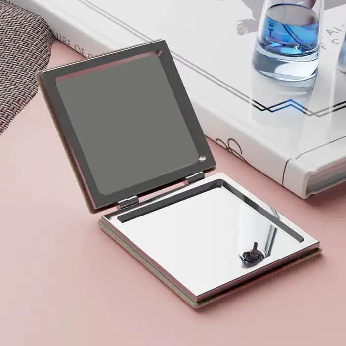 Miroir de maquillage pliant carré à motif rose
