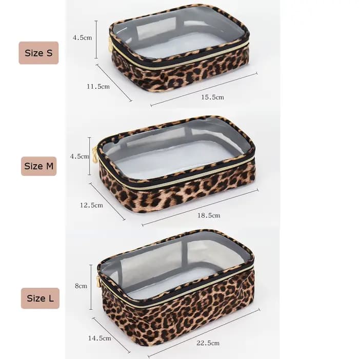 Trousse de maquillage transparente imprimé léopard – Organisateur de cosmétiques de voyage imperméable de grande