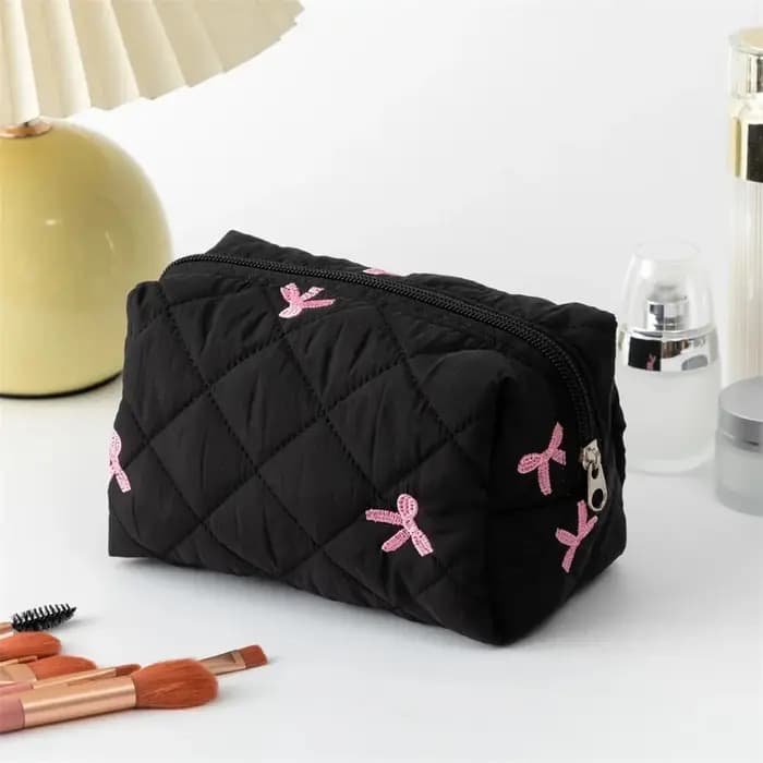 Trousse de Maquillage Femme avec Nœud Brodé – Grande Capacité