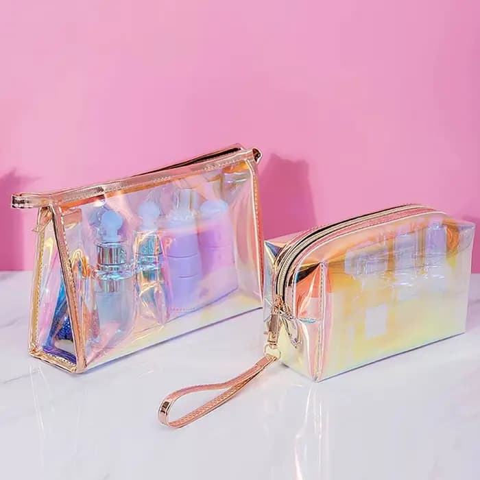 Trousse cosmétique holographique colorée pour femme