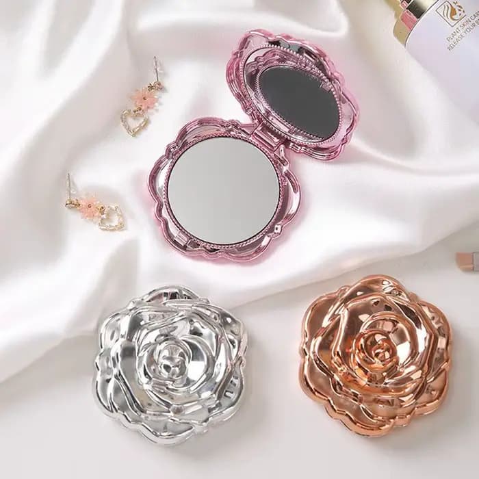 Mini miroir de maquillage Portable-miroir Compact Double face rétro fleur de Rose