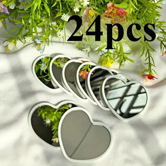 24 pièces miroirs d'amour voyage Portable beauté verre Mini Dressing maquillage miroir mignon en forme de coeur