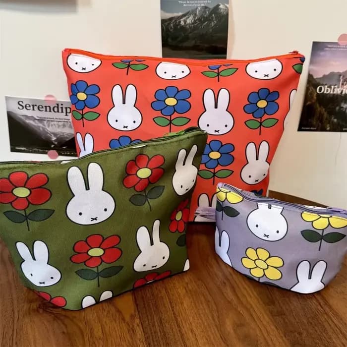 Sac de maquillage imprimé Miffy Kawaii, sac à trois pièces, sac de rangement multifonctionnel, trousse de toilette portable, cadeau pour fille