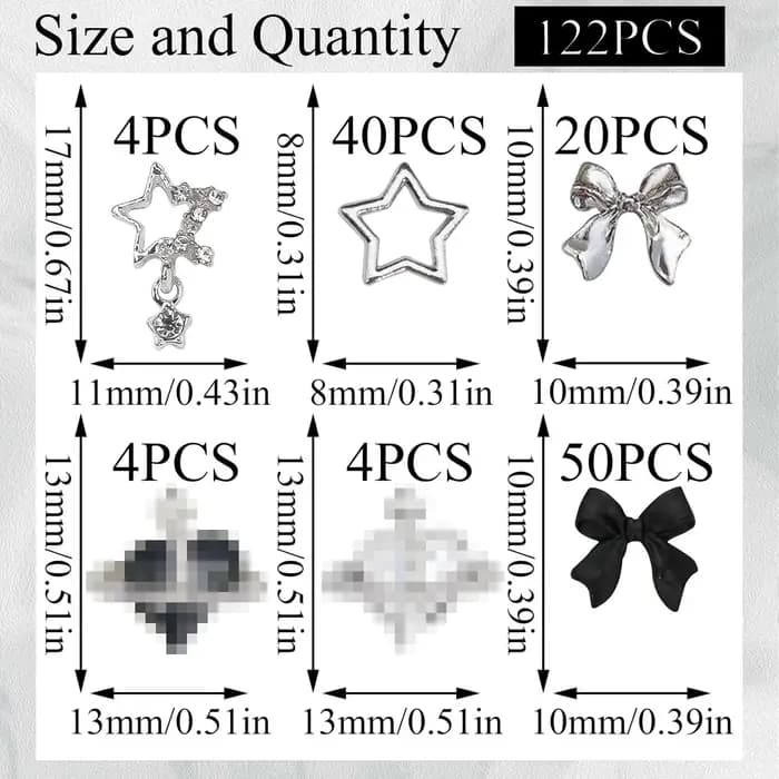 122 pièces étoile ongles breloques 3D argent ongles breloques alliage arc breloques cristal Starligh