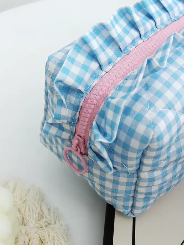 Trousse de maquillage matelassée à carreaux 1 pièce/ensemble