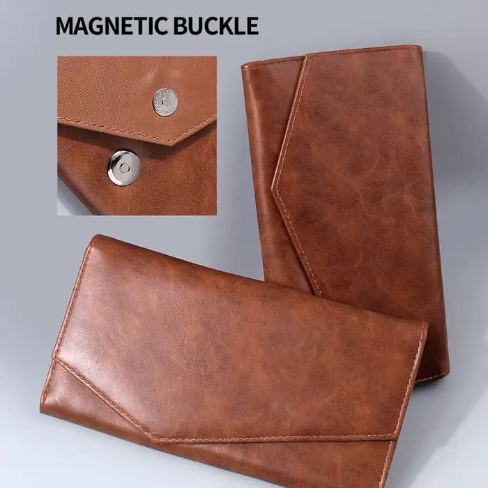 Pochette à pinceaux de maquillage en PU marron avec boucle magnétique, organiseur anti-poussière et pliable, capacité jusqu'à 12 pinceaux pour le voyage, portable et élégant