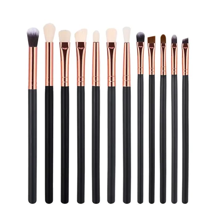 Pinceaux de maquillage pour fard à barrage, logo personnalisé, manche noir, vegan, 12 pièces/ensembl