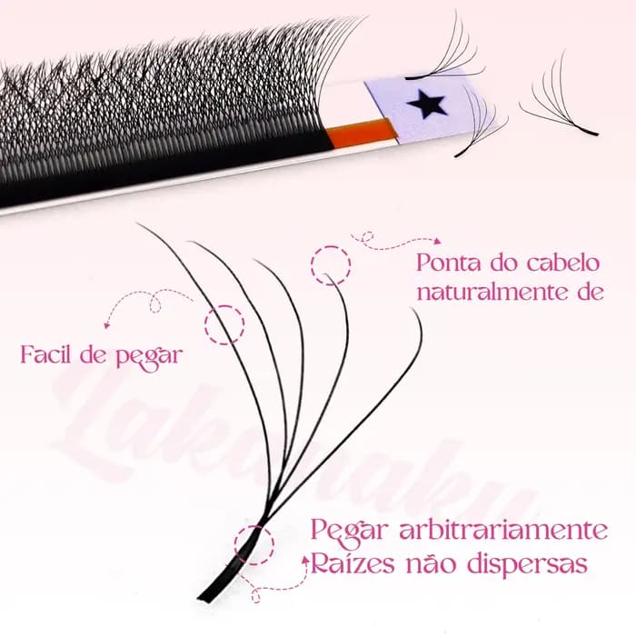 LAKANAKU Fio 5W Extension de cils en forme 6 plateaux Volume Egipcio doux individuel préfabriqué Vol