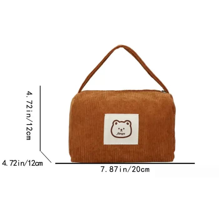 Grand sac de maquillage ours pour femmes, sac à cosmétiques en velours côtelé, sacs de maquillage, pochette à fermeture éclair avec poignée, organisateur de cosmétiques, trousse de toilette
