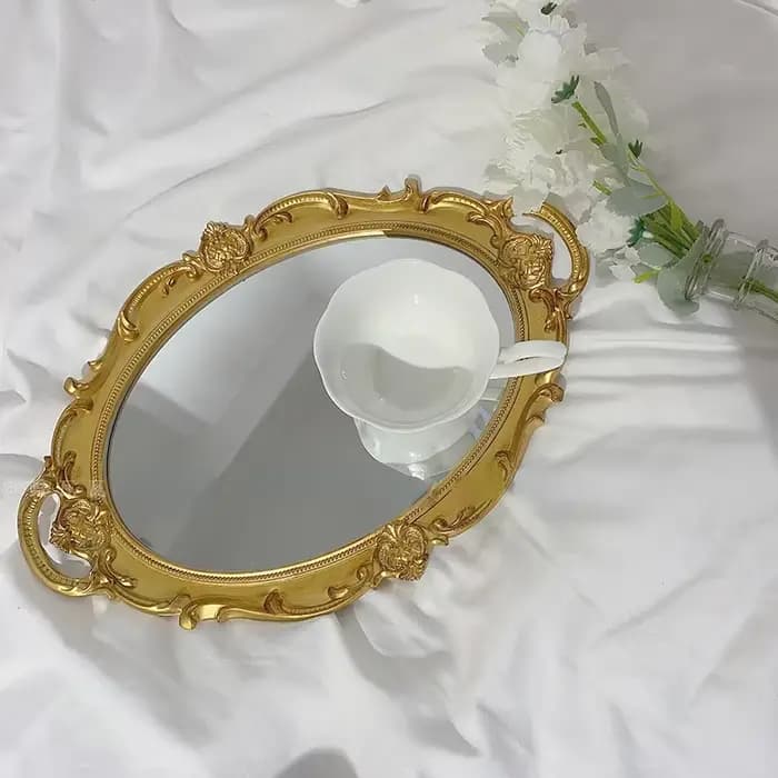 Miroir de courtoisie avec cadre baroque, bouclier doré, miroirs décoratifs muraux, plaque, miroir de