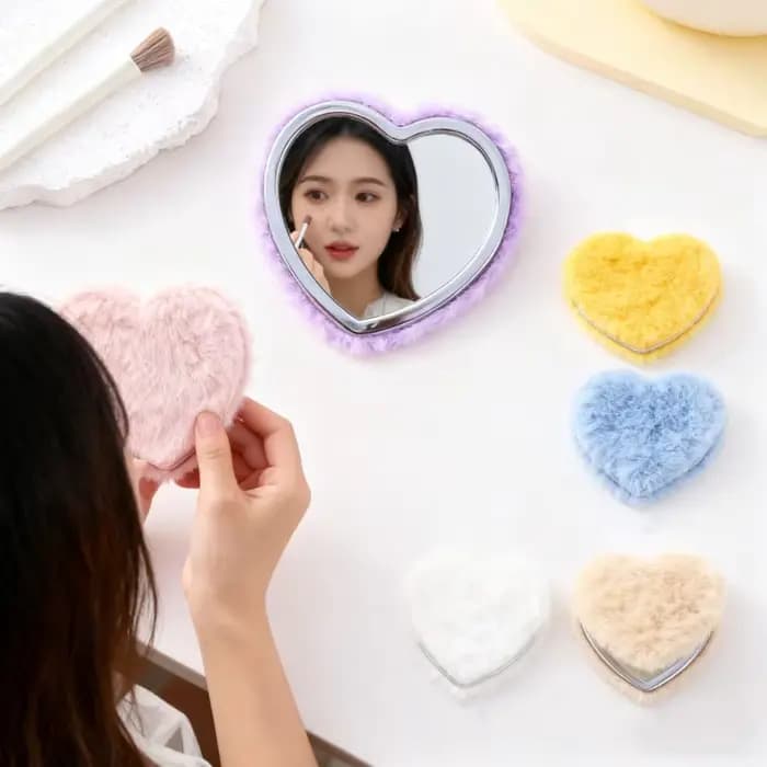 1PCS Nouveau Cadeau de la Saint-Valentin Miroir de maquillage pliable en peluche double face Portable Élégant