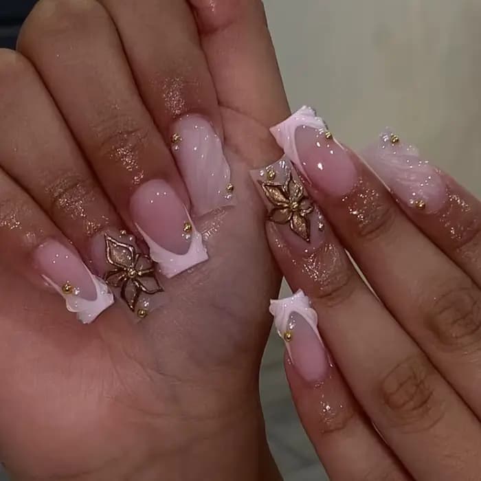 Faux ongles carrés moyens avec colle, 24 pièces, fleurs roses Blush, couverture complète, acrylique
