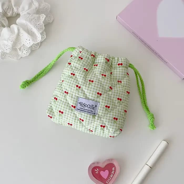 Trousse de maquillage matelassée en coton avec cordon de serrage, trousse de toilette de voyage mign