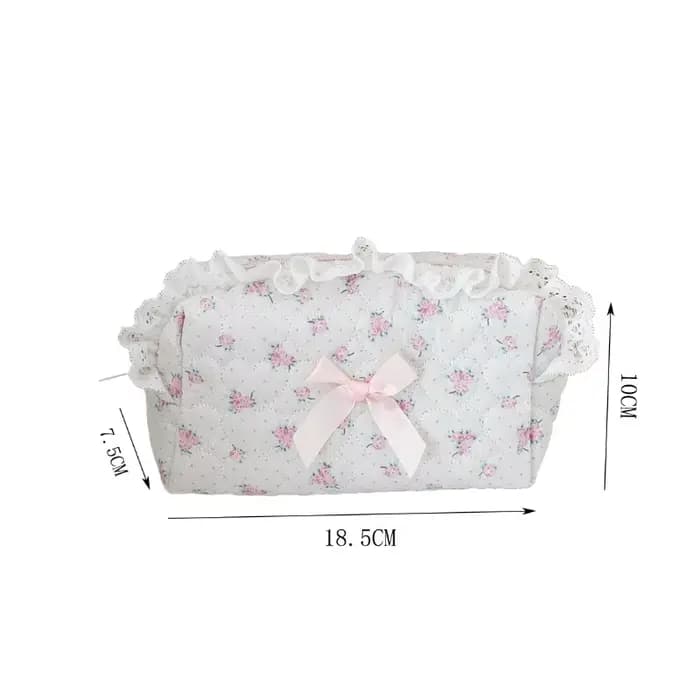 Petite trousse de maquillage en dentelle à fleurs roses pour femmes