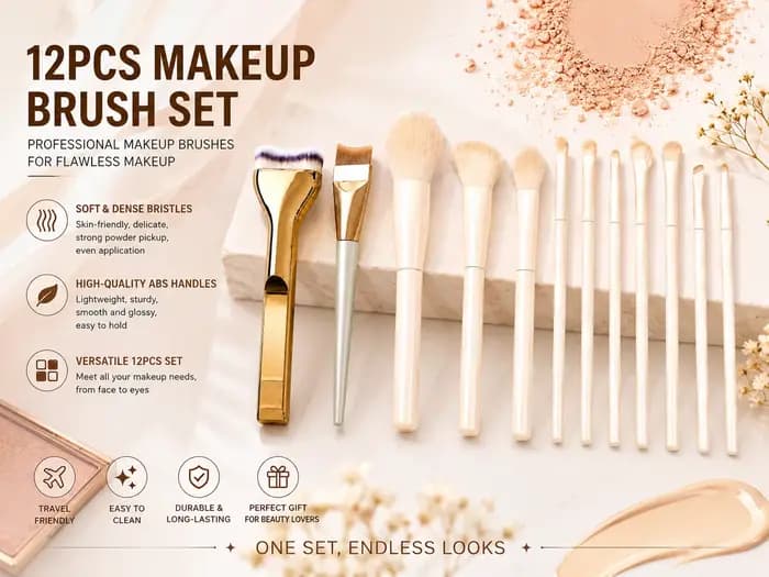Ensemble professionnel de 12 pinceaux de maquillage avec pinceau pour le fond de teint