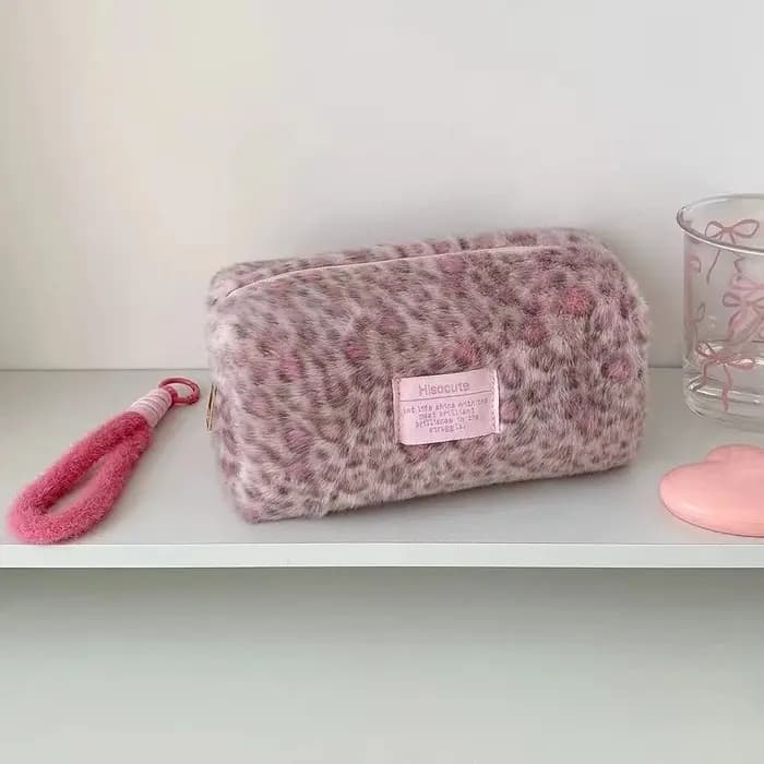 Sac à stylos sac de papeterie léopard avec lanière coeur d'amour trousse à crayons