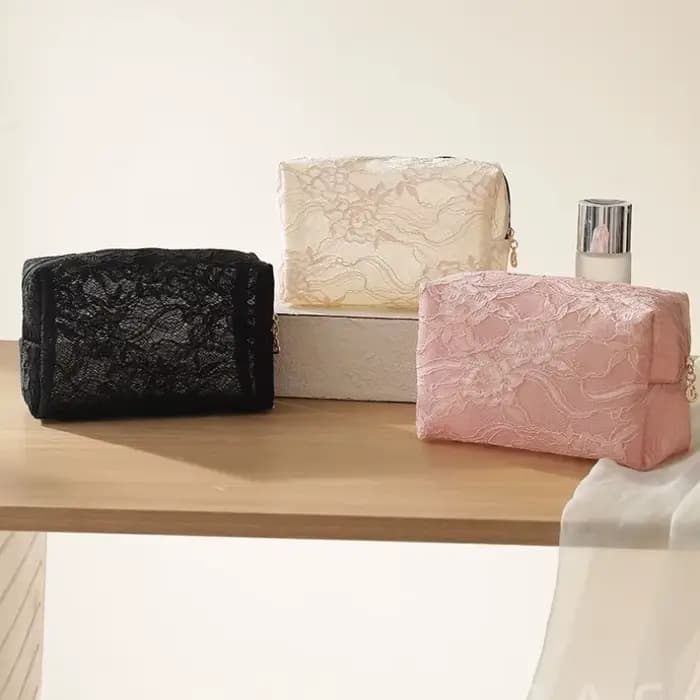 Trousse de maquillage en maille de dentelle pour femmes