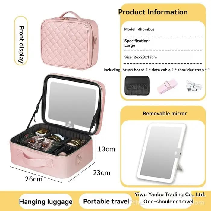 Valise à maquillage éclairée haut de gamme avec miroir : trousse