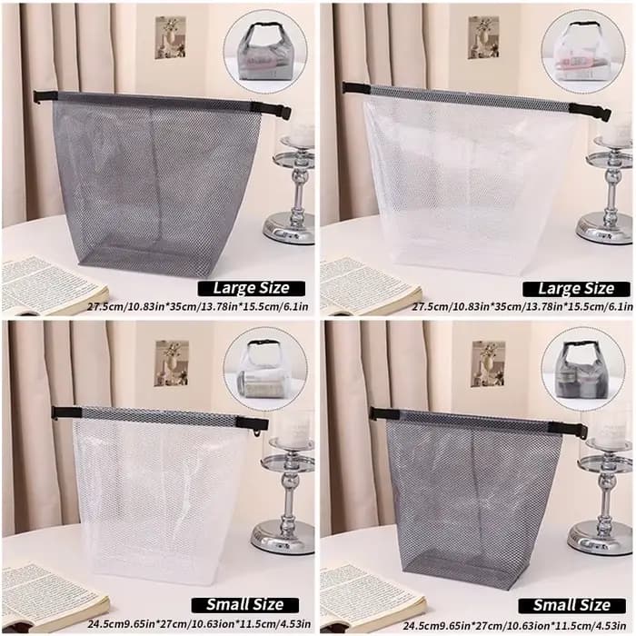 Trousse de toilette en maille imperméable, organiseur de cosmétiques à cordon avec boucle à dégagement rapide, pochette transparente pour voyage, gym et salle de sport