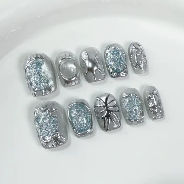 Faux ongles courts, doux et frais, faits à la main, Design à couverture complète, tête ronde, manucu