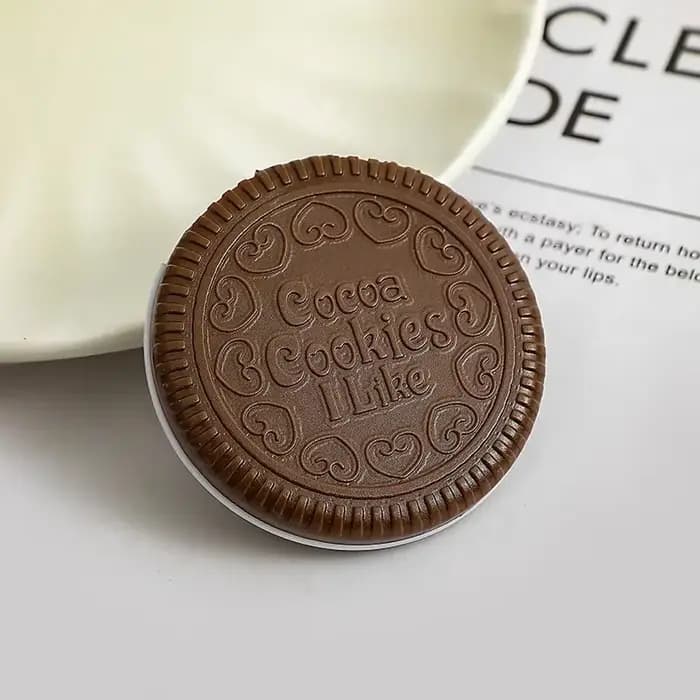 Miroir de maquillage rond pliant Biscuit au chocolat Ins Kawai miroirs de poche extérieurs femmes petit
