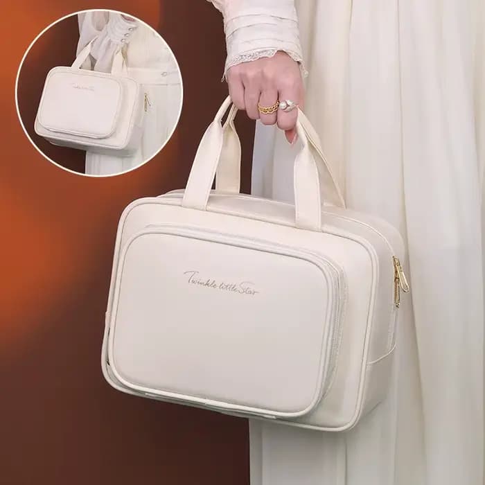 Trousse de maquillage de grande capacité pour femme – Organisateur cosmétique portable avec porte-brosse et poignée de