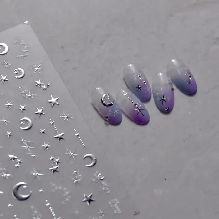 Autocollant 3D doré soleil/lune/étoile bronzant pour Nail Art, 8x10cm, Laser étoile lune, décalcoman