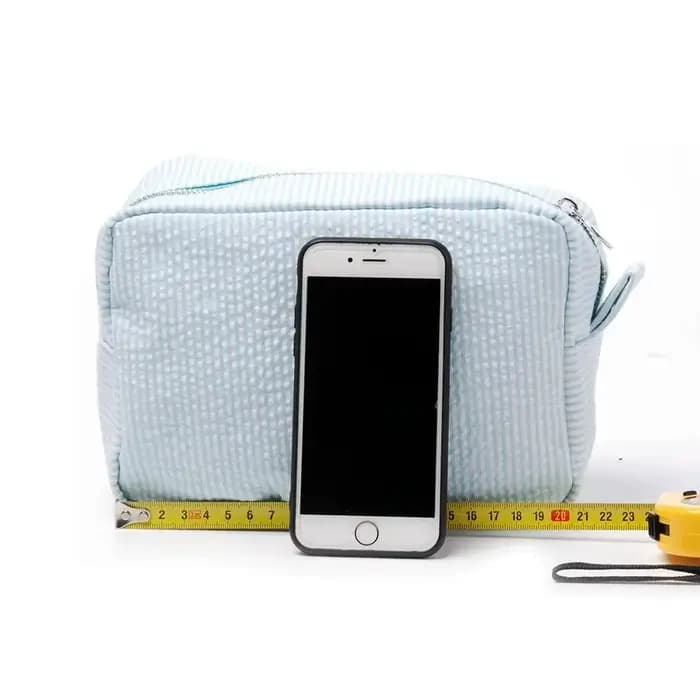 Trousse de maquillage personnalisée Seersucker – Nom brodé