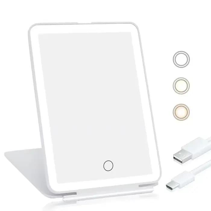 Miroir de courtoisie éclairé Triple pli 22 lumières LED écran tactile miroir de maquillage 1X 2X 3X