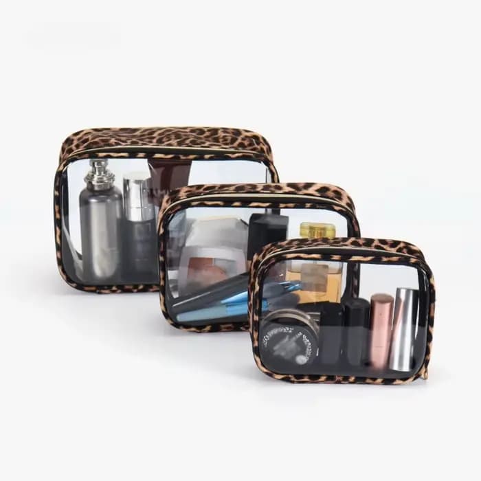 Trousse de maquillage transparente imprimé léopard – Organisateur de cosmétiques de voyage imperméable de grande