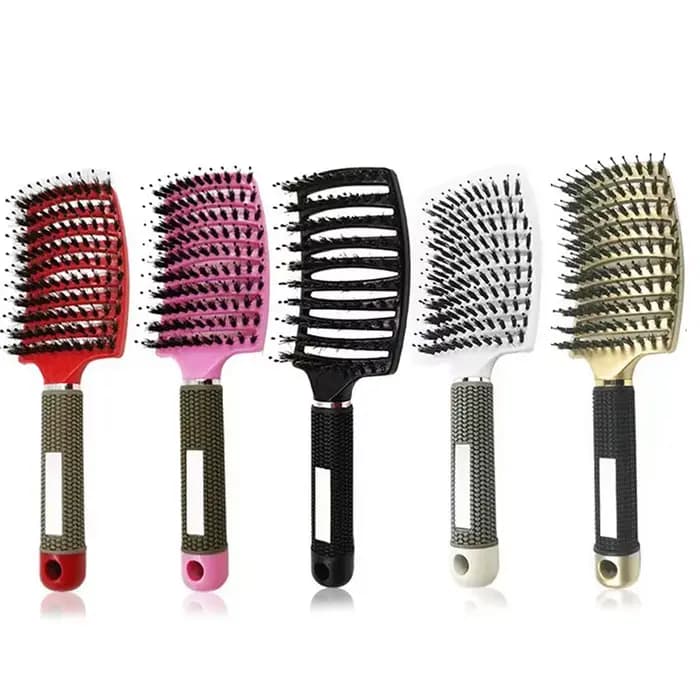 Brosse à cheveux en nylon pour femmes, massage du cuir chevelu, peigne, poils, support, poignées bouclées, angle, salon de coiffure, outils de coiffure