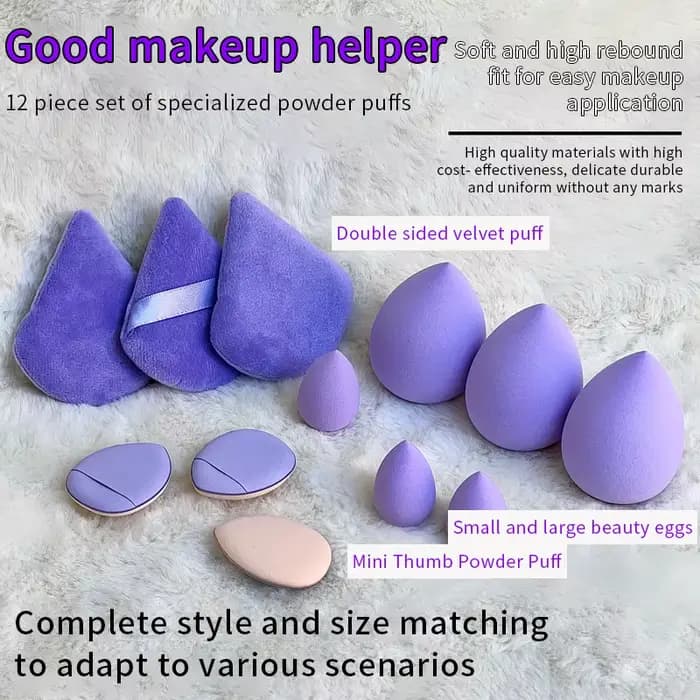 12 pièces maquillage éponge mélangeur beauté oeuf doux cosmétique bouffée fond de teint éponges poudre