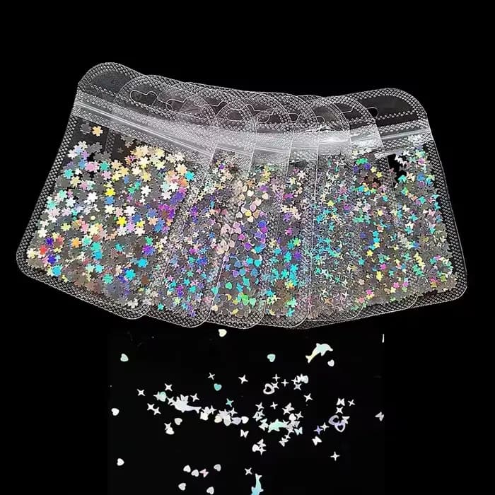 10g Laser argent étoile ongles paillettes