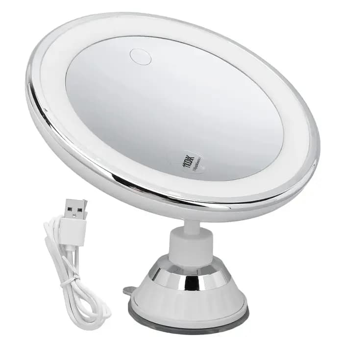 Miroir grossissant de maquillage LED 3 couleurs de lumière éclairé avec grossissement 10x et ventouse 360 ° Luminosité