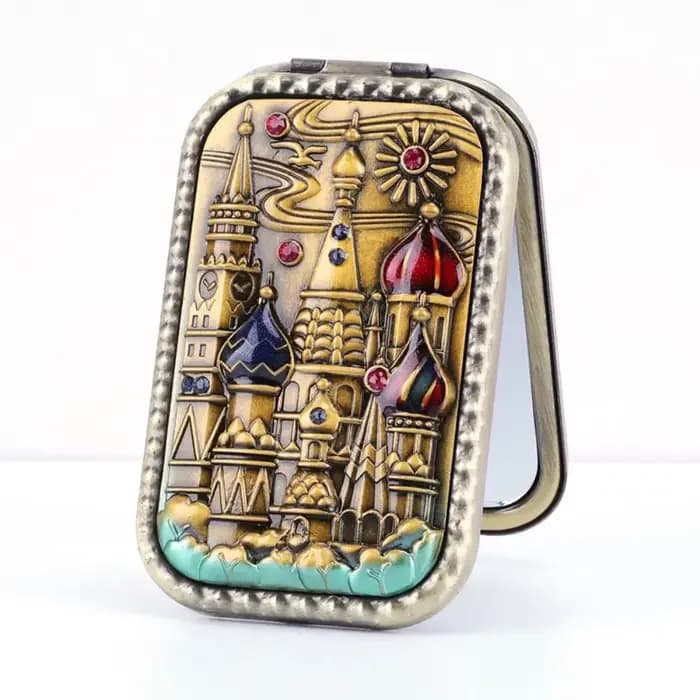 Miroir de maquillage Vintage pliable, carré rétro, Compact, miroir de poche, château paon, cosmétique, miroir pliant, beauté