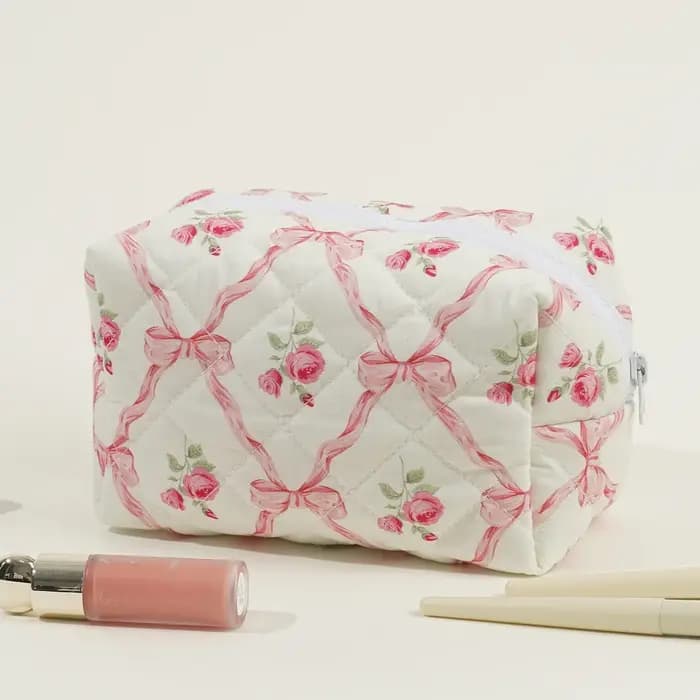 Trousse de maquillage florale avec nœud en dentelle pour femmes